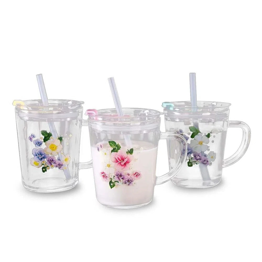 Jarro de Vidrio decorado 420 Ml con Cañita